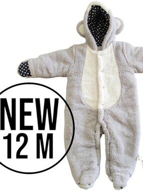 Koala Bear Winter Fleece Jumper Warmer NEW For 12 - 18 months Gray NWT Hoodie Ho